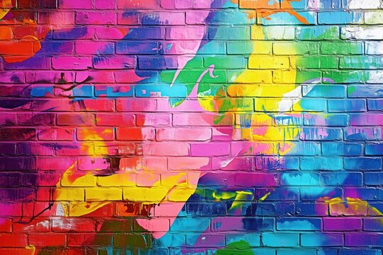 Vibrant colors exploding on brick wall mural