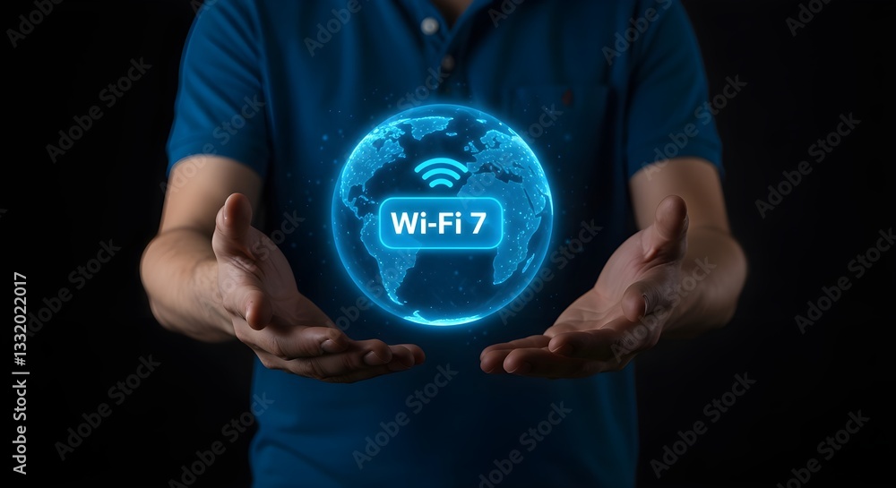 Poster a person holds a glowing globe displaying 