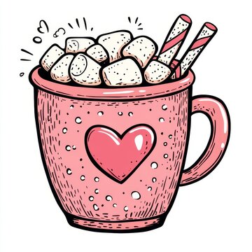 pink mug hot chocolate marshmallows clip art preview