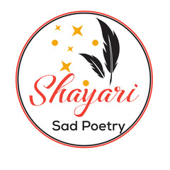 Shayari Logo with Feathers and Stars in Red, Black, and Yellow