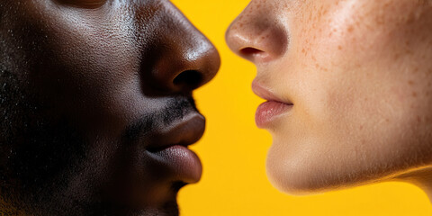 Obraz premium Close-up of Two Faces About to Kiss