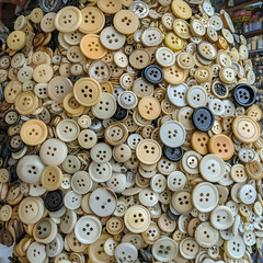 Fototapeta premium Vintage Buttons Collection, Close-Up, Craft Supplies, Background Blur