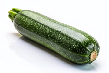 Single Dark Green Zucchini Squash on White Background - Fresh Vegetable Stock Photo