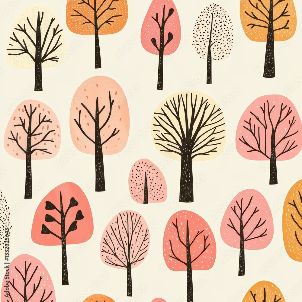 Poster autumn trees seamless pattern features a forest autumn season texture with trees in orange color, cr