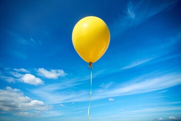 Obraz premium Single Yellow Balloon Floating in Sky - Documentary Style Photography