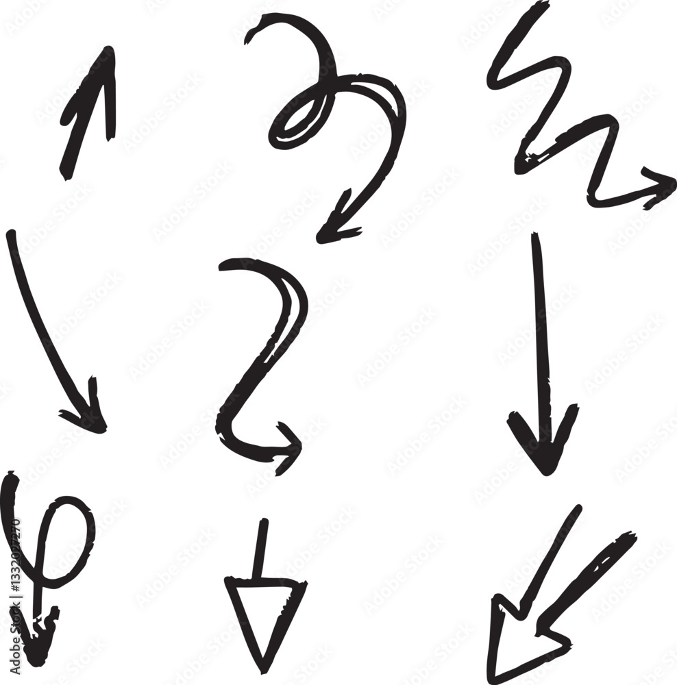 Poster arrow vector elements hand drawn arrows brush stroke curly arrow collection vector set