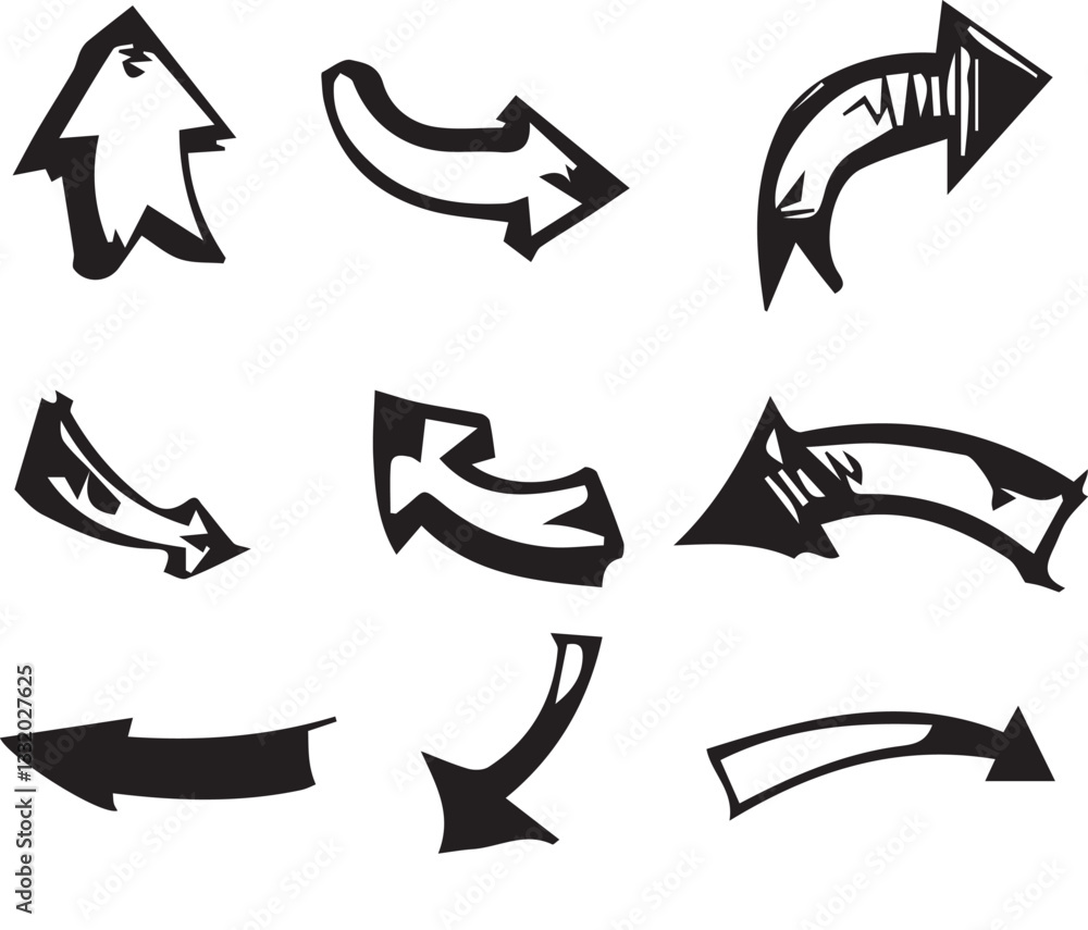 Poster arrow vector elements hand drawn arrows brush stroke curly arrow collection vector set