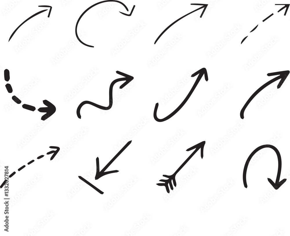 Poster arrow vector elements hand drawn arrows brush stroke curly arrow collection vector set