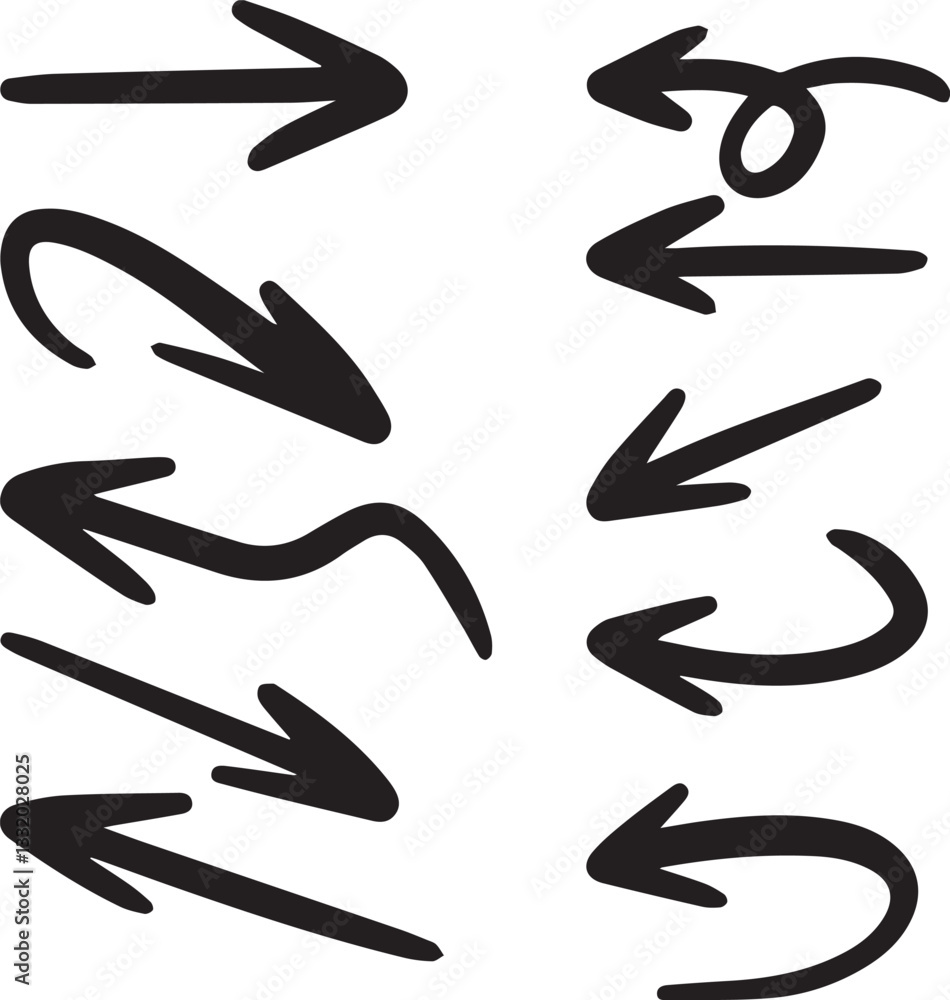 Poster arrow vector elements hand drawn arrows brush stroke curly arrow collection vector set