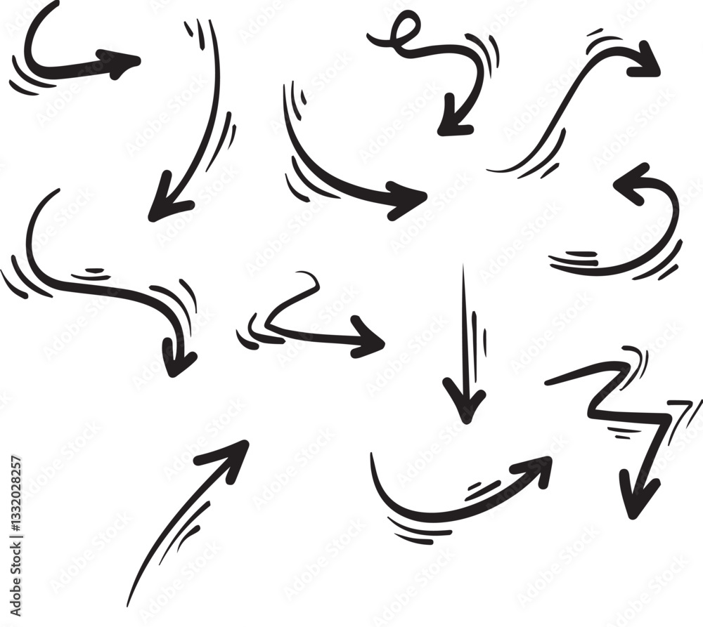 Poster arrow vector elements hand drawn arrows brush stroke curly arrow collection vector set