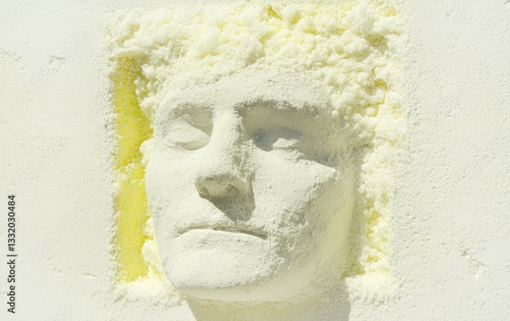 Poster powdered portrait: an artistic rendering of a human face, meticulously crafted using fine powder, cr