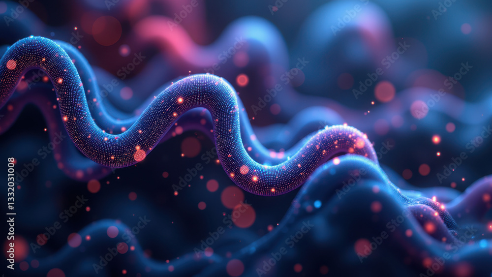 Poster molecular structure with a glowing snake-like molecule on a dark background, symbolizing health and 