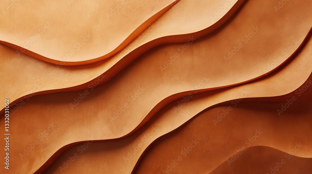 Poster abstract background of wavy orange leather texture with smooth curves and subtle shadows