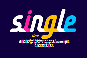 Single line font design, alphabet letters and numbers vector illustration