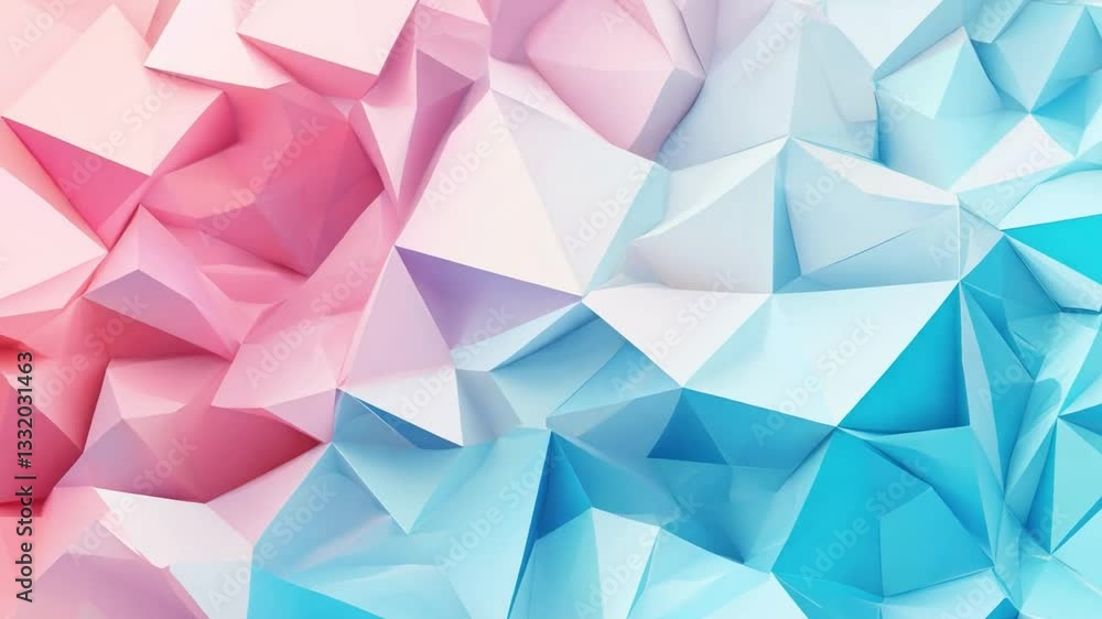 Poster geometric abstract background with pink and blue triangular patterns blending seamlessly in a modern