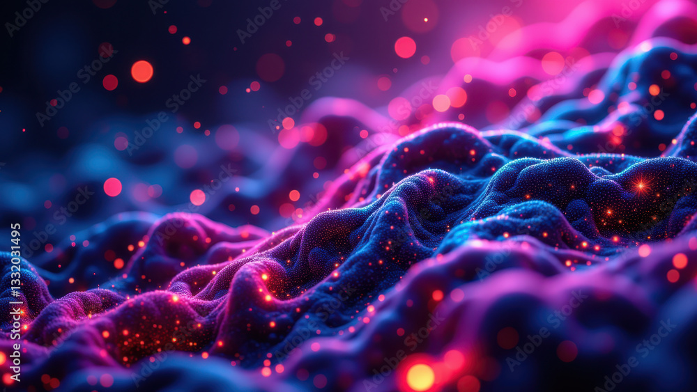 Poster image of a colorful molecular structure with an intricate design that resembles abstract art or a mi