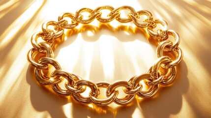 Obraz premium A thick gold chain necklace in an elegant swirl pattern placed on a radiant gold-tone backdrop