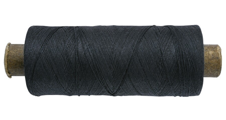 Old spool with black thread isolated on a transparent background. Completely in focus. Full depth...