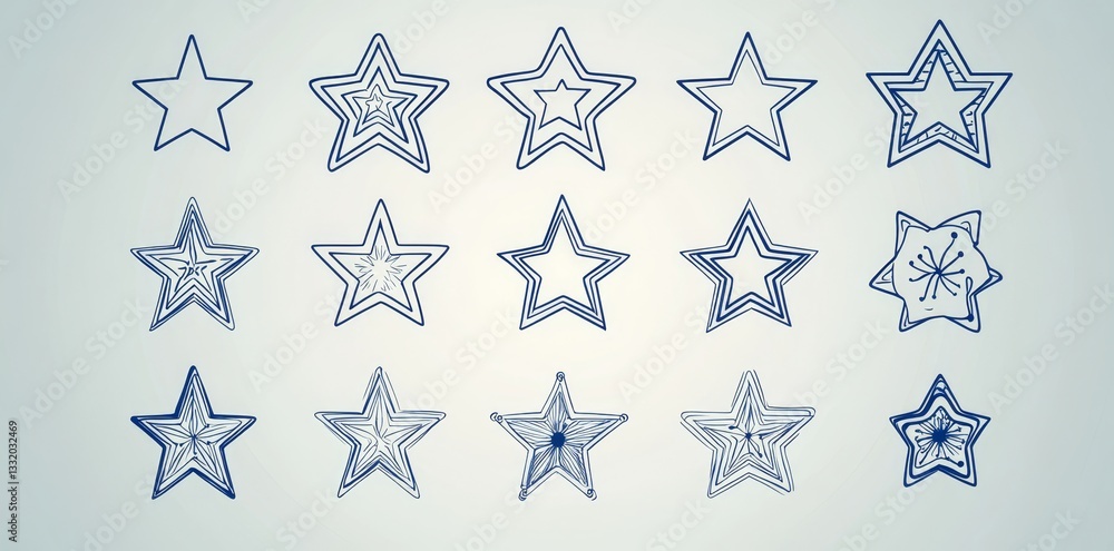 Poster this set consists of 36 icons featuring stars and sparkles in various designs and styles on a light 
