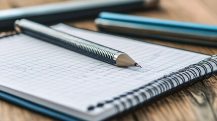 A pencil laying on top of a grid paper notebook
