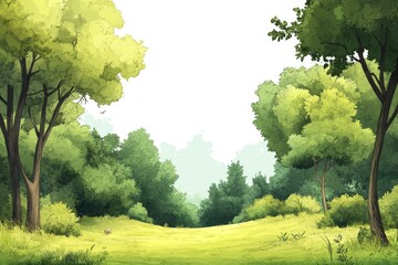 The outdoors and nature serve as the backdrop for a serene watercolor forest scene