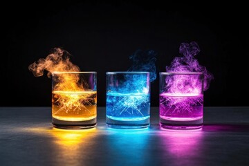 Abstract colorful drinks with smoke effect