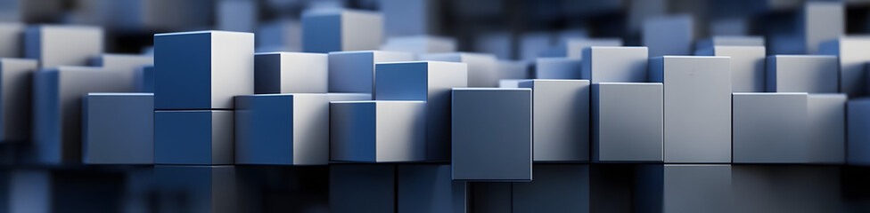 Grey and Blue, Multisized Cubes Neatly Aligned to create a Contemporary Tech Background. 3D Render.