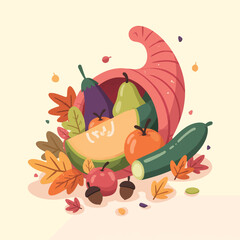 Autumn Cornucopia with Vegetables and Leaves