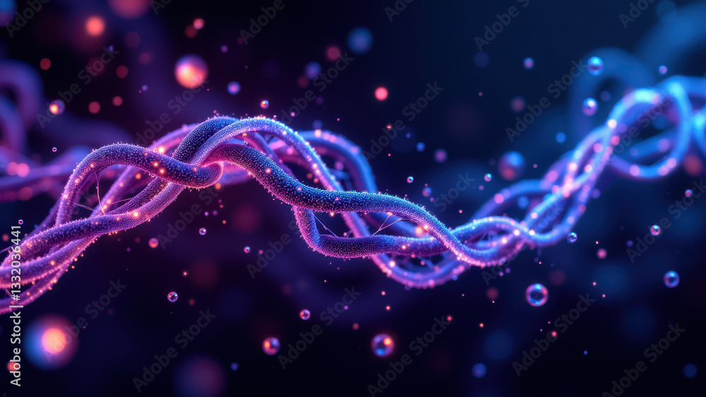 Poster image shows a stylized representation of dna with colorful particles around it, emphasizing scientif