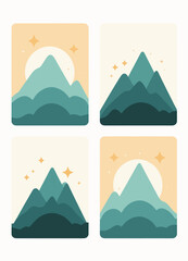 Boho Mountain Range, Teal Peaks, Graphic Art Set