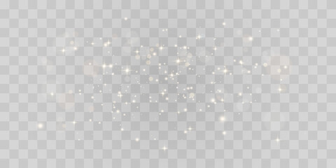 Magical light dust with a soft glow. Floating particles of light. A Christmas light effect with sparkling fairy dust shining on a transparent background. Vector illustration in PNG format