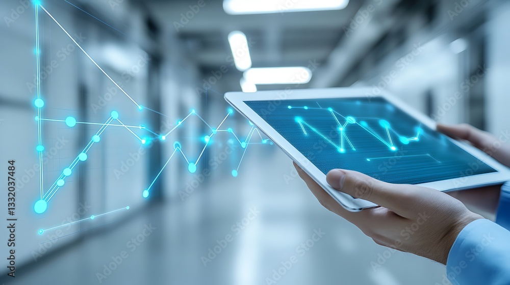 Aufkleber a person is holding a tablet displaying a data chart