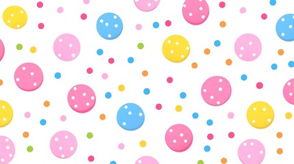 Colorful polka dot seamless pattern on white background, ideal for textile, wallpaper, or backdrop