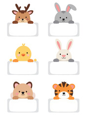 Fototapeta premium Cartoon Animals Holding White Rectangular Signs