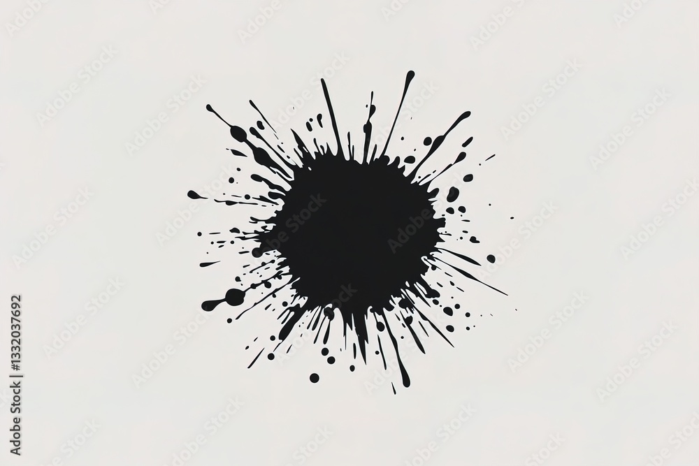 Poster dynamic black ink splash creating an artistic expression on white canvas