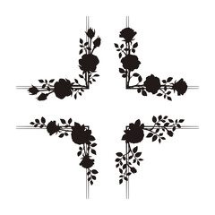Black roses corner frames set. Vector decor elements.