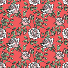 Roses seamless pattern background. Vector illustration.