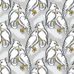 Birds couple seamless pattern background. Vector illustration.