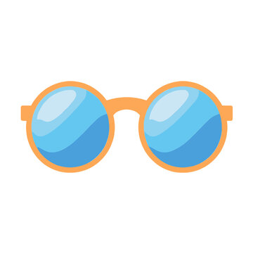 Cartoon round sunglasses with blue lenses and orange frames