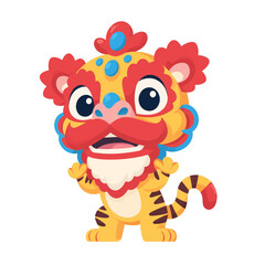 Naklejka premium Cartoon tiger performing a Chinese lion dance