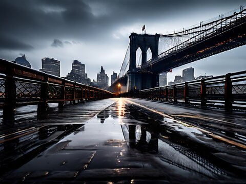 Brooklyn Bridge Under a Cloudy Sky