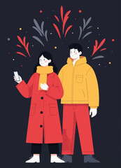Couple Enjoying Fireworks Display With Smartphone