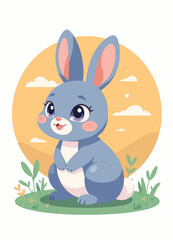 Cute Blue Cartoon Bunny with Rosy Cheeks and Big Eyes