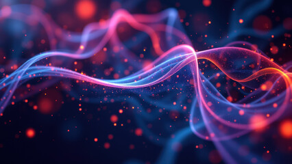 Medicine-themed illustration with swirling elements and particles resembling a molecule or genetic material.