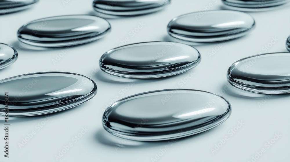 Poster smooth, silver capsules arranged in a pattern on a clean surface