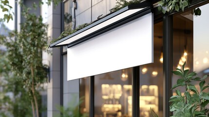 Cafe or Restaurant Mockup with White Square Shop Sign on Building.