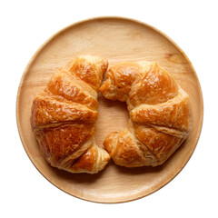 Wooden dish with croissants on white background...