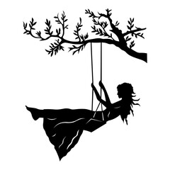 Serene Silhouette: Girl on a Swing Under a Tree – Minimalist Papercut Art