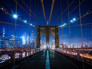 Fototapeta premium Brooklyn Bridge at Night: A Cityscape Under the Stars