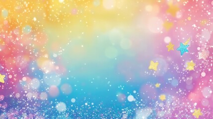 Colorful glittery background for birthday party invitation with princess, unicorn, and mermaid theme